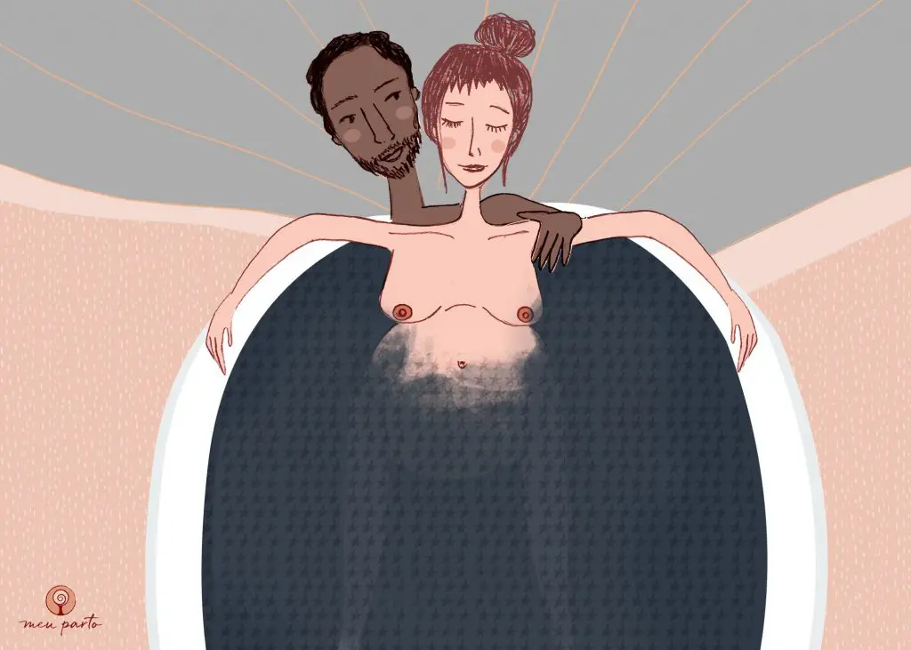 ilustração, trabalho de parto, parto na banheira